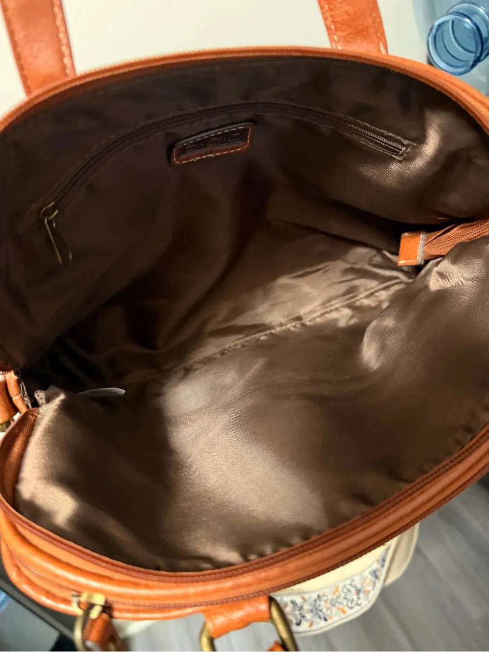 b.o.c. Tan Faux-Leather & Straw-Panel Satchel